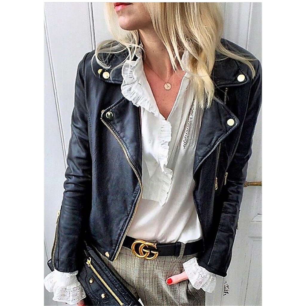 Bikery jacket Lamb wash look Black S Gold Black + Gold Bikery jacket | Frontrow Living | Läderjackor